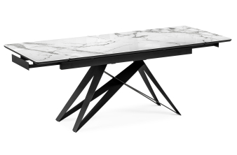 Стеклянный стол Блэкберн 140(200)х80х75 белый мрамор / черный