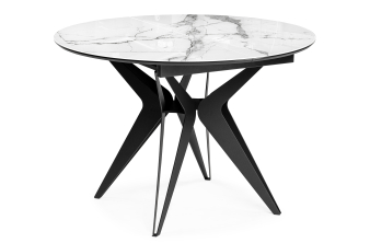 Стеклянный стол Рикла 110(150)х110х76 белый мрамор / черный