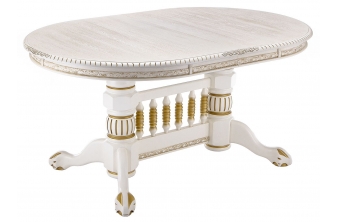 Деревянный стол Кантри 160(200-240)х107х78 молочный с золотой патиной