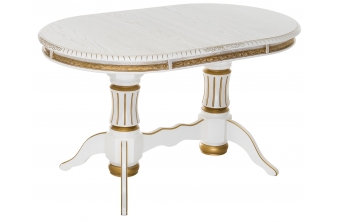 Деревянный стол Женева 140(190)х86х80 молочный с золотой патиной