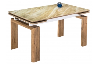 Стеклянный стол Давос 140(200)х80х78 бежевый мрамор