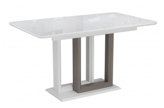 Стеклянный стол Эмма 110(150)х70х76 белый мрамор / белый